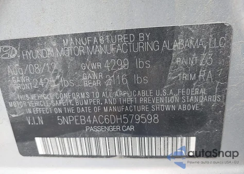 2013 Hyundai Sonata Gls из США, поврежденный, VIN 5NPEB4AC6DH579598